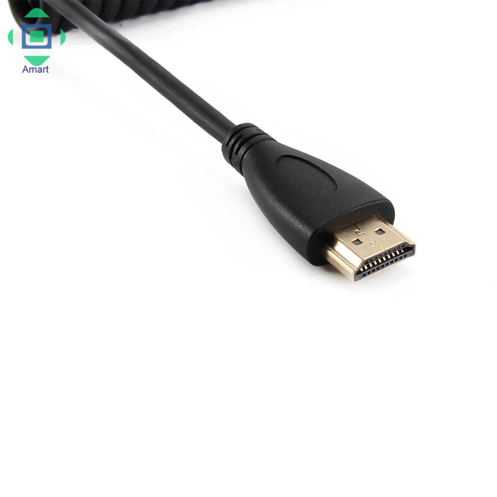 Dây cáp HDMI mini dạng dây xoắn lò xo đầu cong góc phải/góc trái tiện dụng