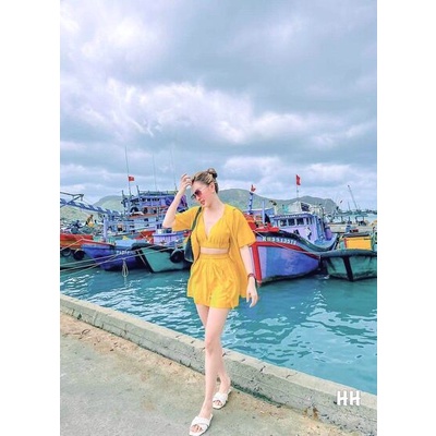 Sét đũi 3 món Sơ mi cộc tay áo para kèm lót chun lưng