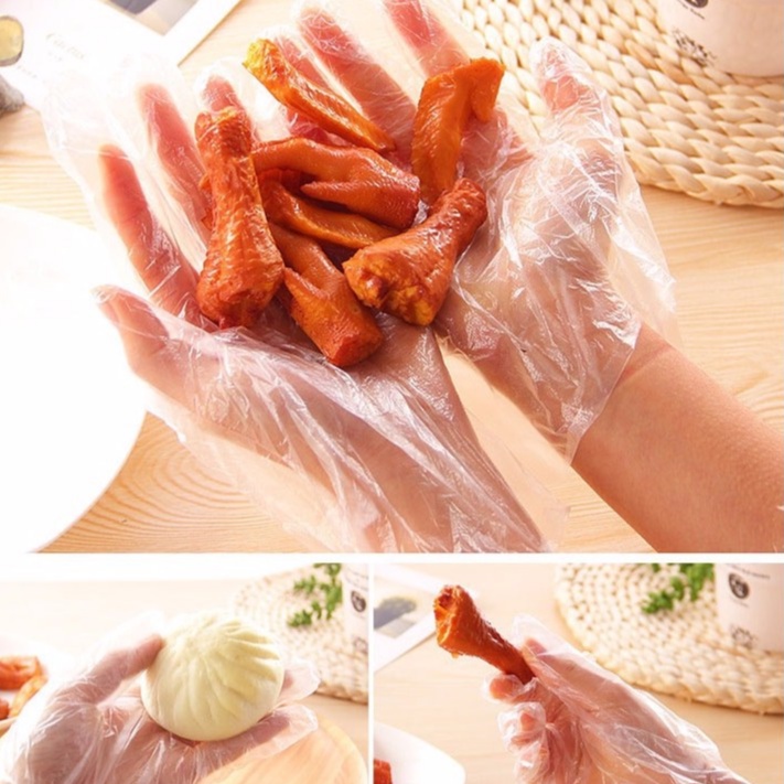 Túi 100 găng tay thực phẩm, găng tay dùng 1 lần DUASHOP.