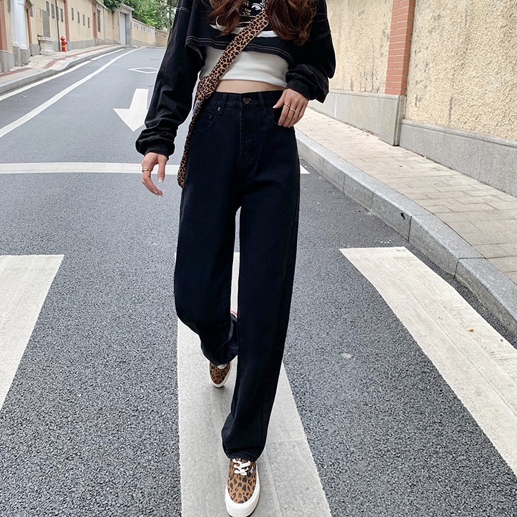 Quần jeans cho nữ lưng cao ống rộng thời trang Hàn Quốc