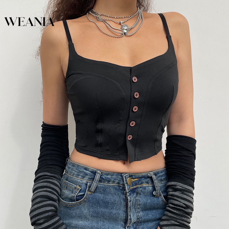 Áo Croptop Dáng Ôm Cài Nút Thời Trang Mùa Hè Quyến Rũ Cho Nữ D0322
