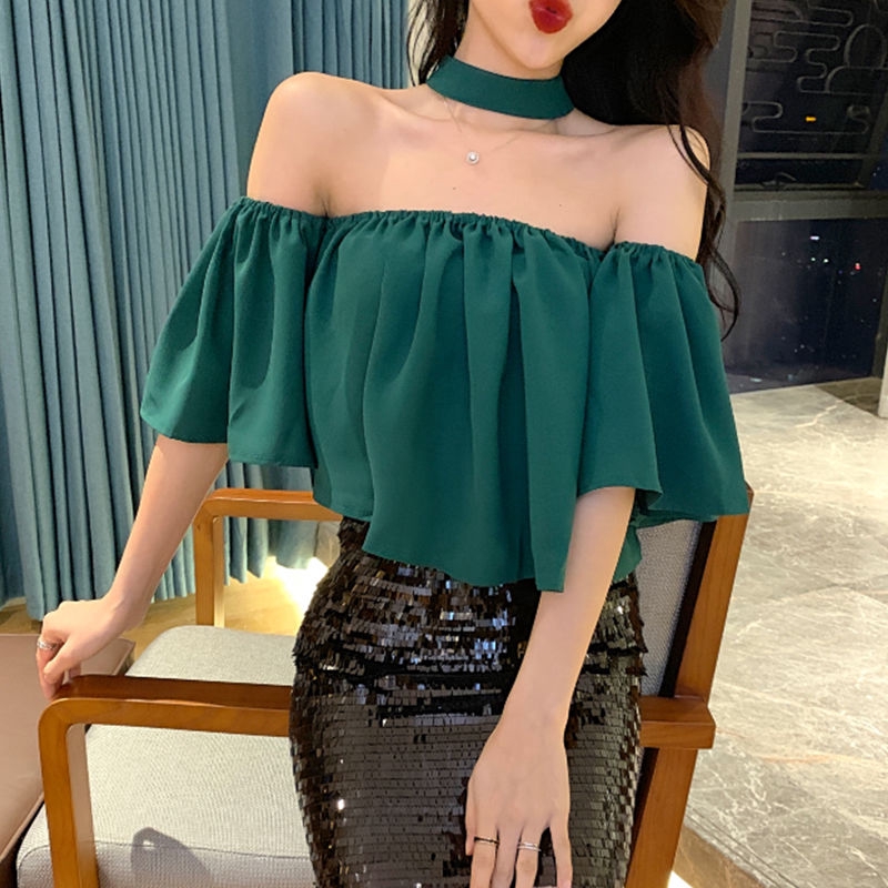 Áo Sơ Mi Trễ Vai Dáng Rộng Thiết Kế Quyến Rũ Cho Nữ