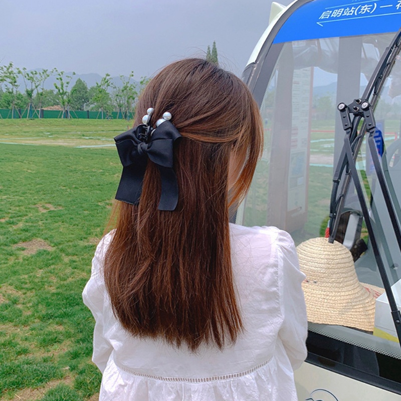 Kẹp Tóc Đính Ngọc Trai Và Ruy Băng Lớn Thời Trang