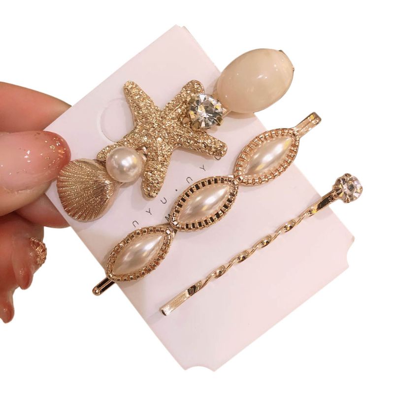 Set 3 Kẹp Tóc Hình Sao Biển / Ngọc Trai Lấp Lánh Cho Bé Gái