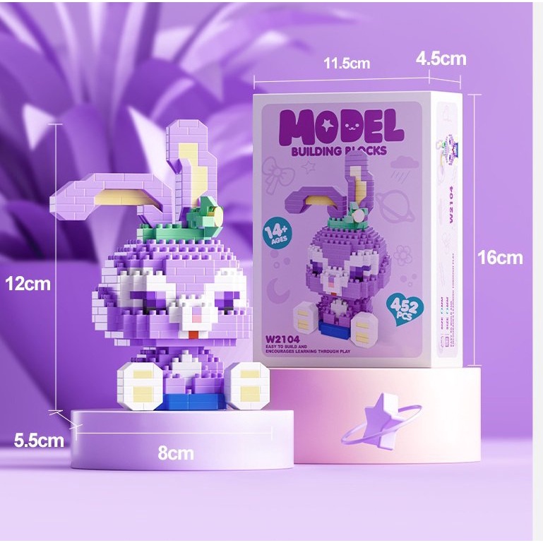 Bộ đồ chơi lắp ráp xếp hình mô hình model thỏ tím Stella Lou nhân vật hoạt hình gấu dâu duffy building blocks mini