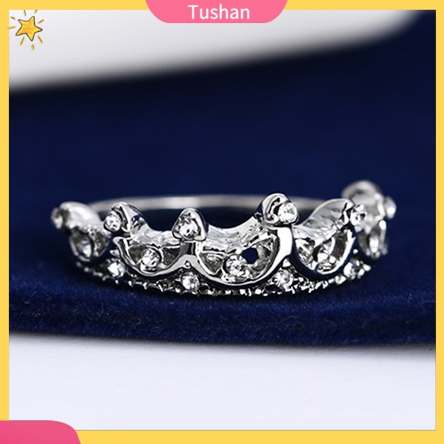 Nhẫn mạ bạc hình vương miện đính đá xinh xắn độc đáo