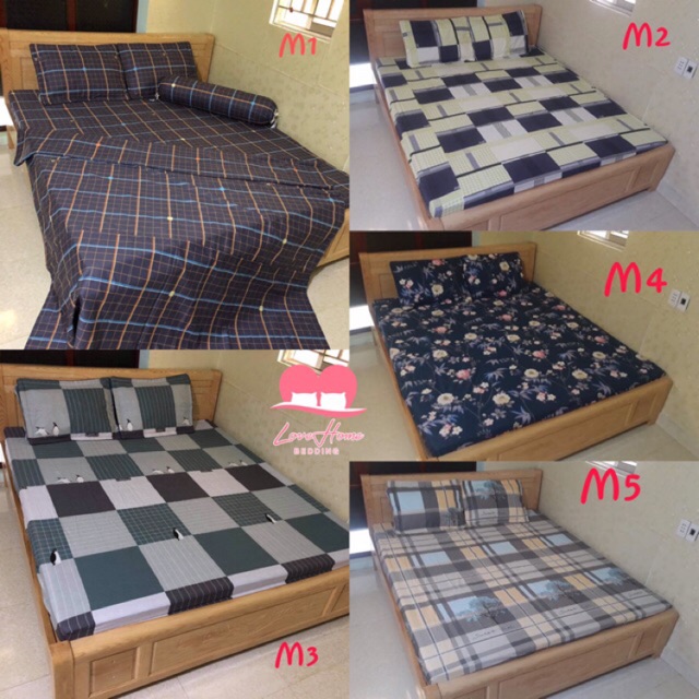 Bộ ga giường và vỏ gối cotton 100%, ga chun đủ size nệm, bán lẻ ga, vỏ chăn