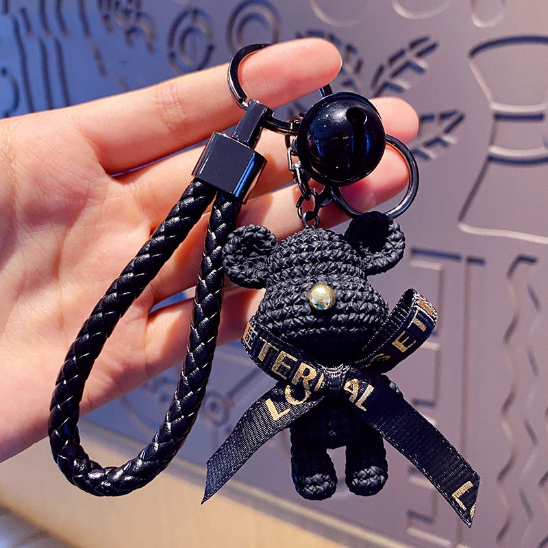 Móc khóa Bearbrick đeo nơ chất liệu PVC dây da nhiều màu sắc dễ thương trang trí balo túi xách, quà tặng bạn bè-Ráp