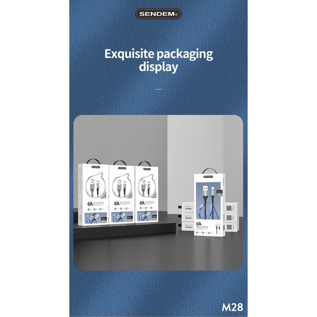 Cáp sạc nhanh Sendem M28 6A bọc dù dài 1M Chân TypeC MICRO