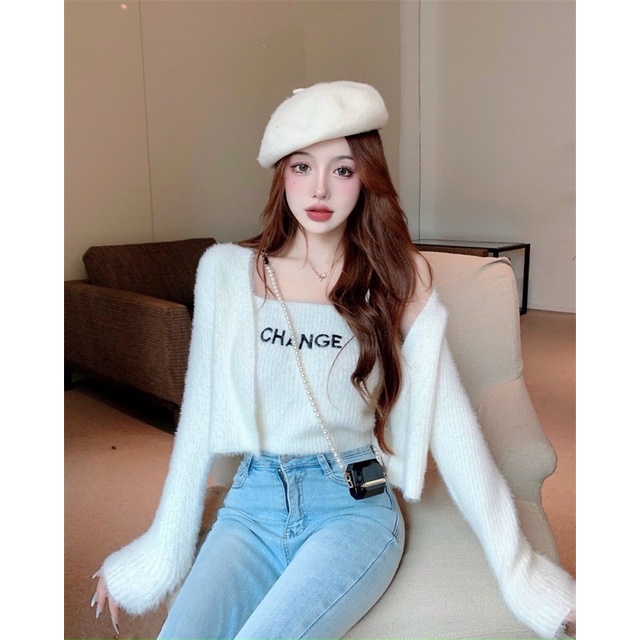 Set áo len crop + khoác len🛍💕 siêu sang chảnh kèm ảnh thật