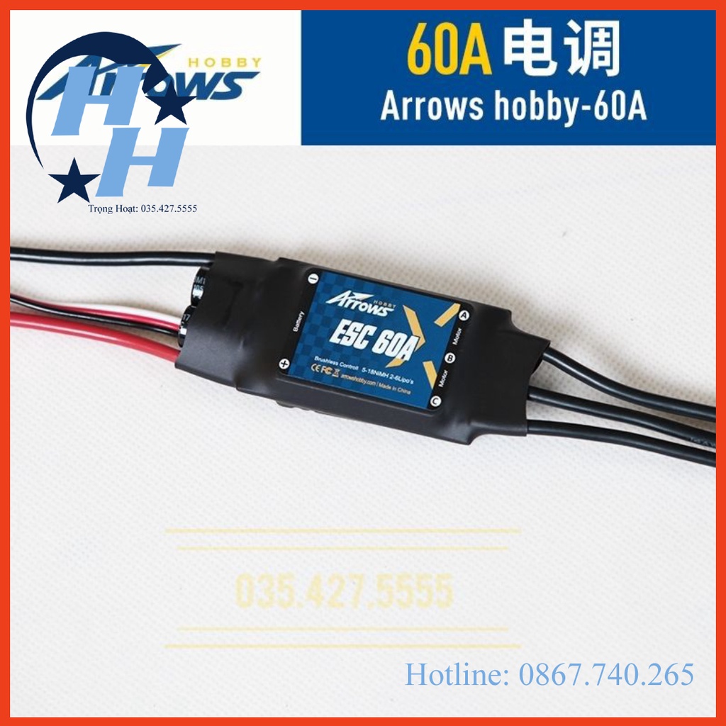 ESC Không Chổi Than Arrows hobby 60A 2s- 6s XT60.