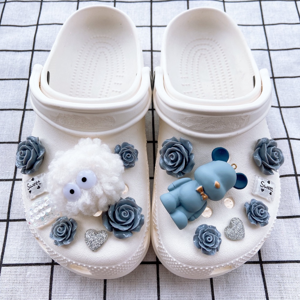 crocs sticker 15 Nút Hình Gấu Màu Xám Cho Xăng đan Bé Gáishoes sticker Accessories Stickers Sandals Shoe Decoration