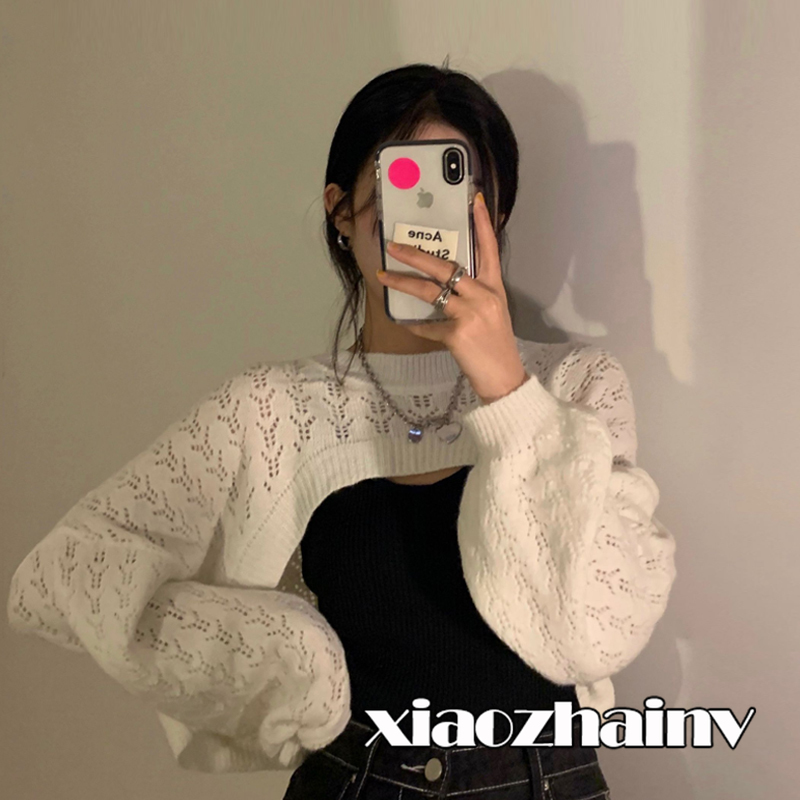 Xiaozhainv Áo khoác croptop tay dài/ áo hai dây phong cách thời trang cho nữ