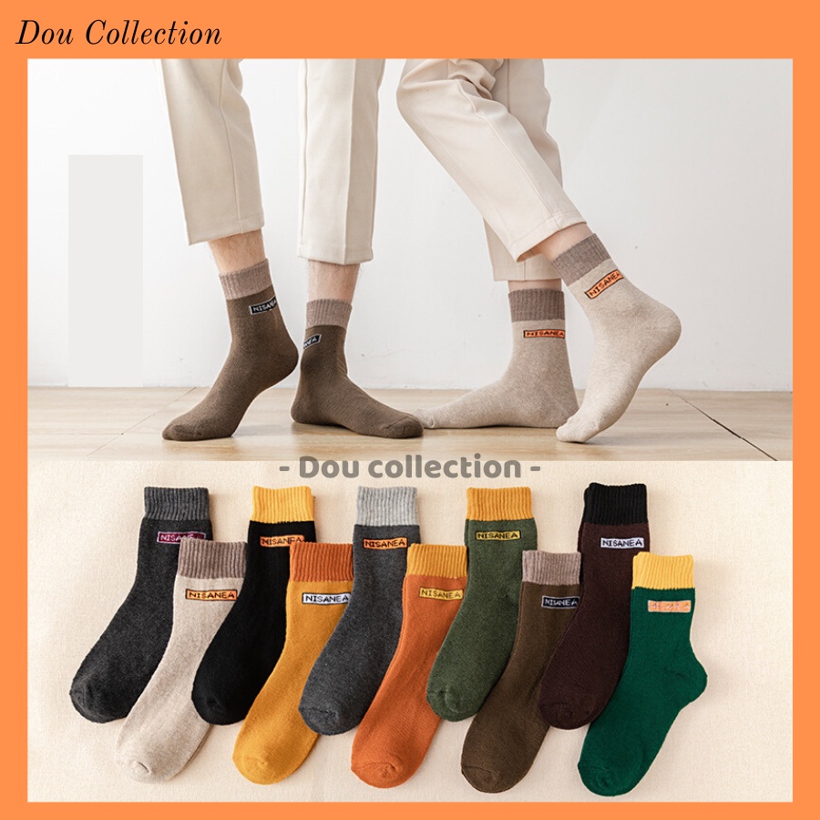 Vớ Tất Len Unisex Cổ Cao Trơn Đan Len Dày Thời Trang Vintage Thu Đông - Dou Collection - Mã TV035