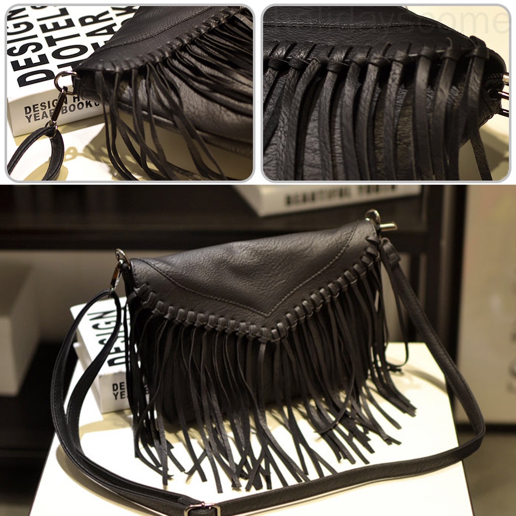 Shoulder Bag Women Tassel Fringe Envelope Handbag Portable Faux Leather Crossbody Pouch holidayscome