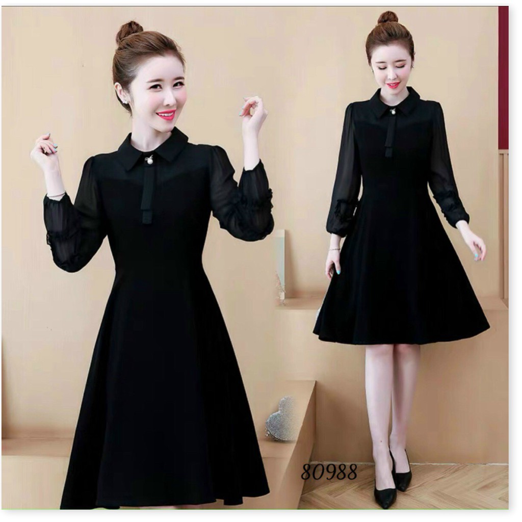 ĐẦM XÒE NỮ CỔ SƠ MI TAY DÀI DỰ TIỆC PHỐI HỢP CÔNG SỞ CỰC SANG TRỌNG CÓ ĐỦ SIZE S M L XL XXL