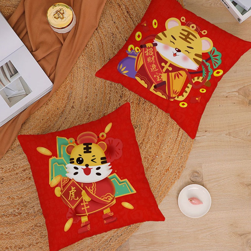 Vỏ Gối Nhồi Bông Hình Chú Hổ Hoạt Hình Phong Cách Trung Hoa