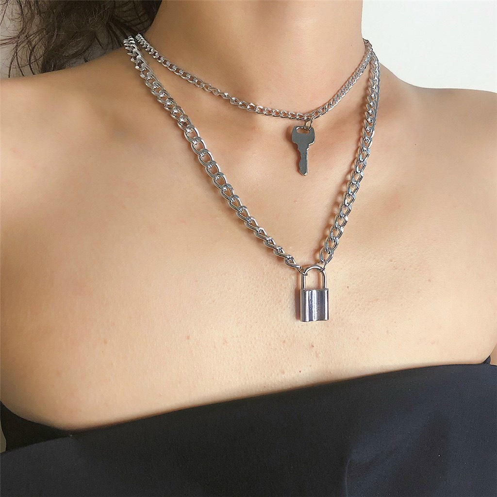 Sét dây chuyền thời trang ổ khóa + chìa DCJ444