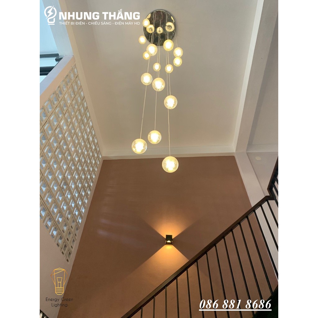 Bộ 20 Đèn thả thông tầng pha lê giọt nước thủy tinh - Tặng Kèm Đế riêng 20 quả - Tặng kèm bóng LED