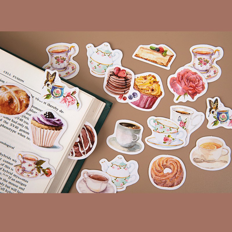 Set 23 Nhãn Dán, Sticker FREESHIP Chủ Đề Bánh Ngọt, Bàn Trà Dùng Để Trang Trí