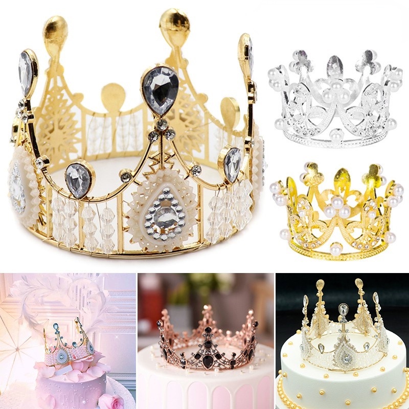 Phụ Kiện Hình Vương Miện Đính Pha Lê Trang Trí Bánh Kem Sinh Nhật / Tiệc Cưới