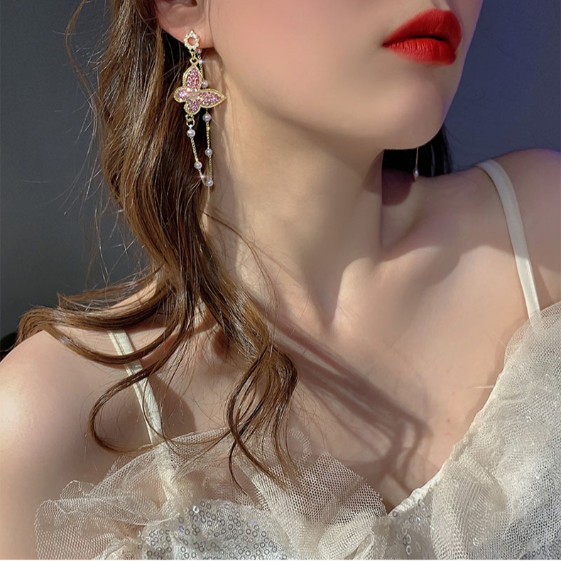 Đôi Bông Tai Mạ Bạc 925 Dáng Dài Đính Kim Cương Thời Trang Cho Nữ