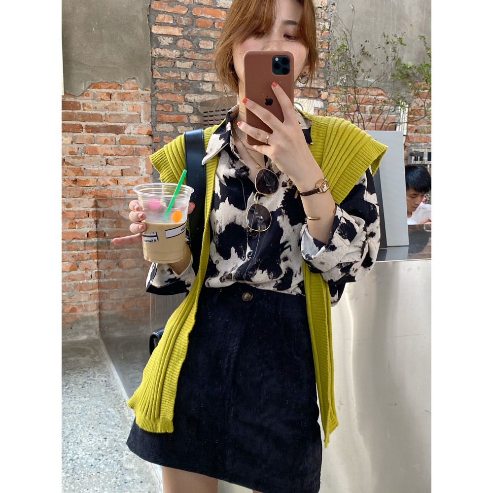 Áo Sơ Mi Dài Tay Dáng Rộng In Họa Tiết Xinh Xắn Cho Nữ