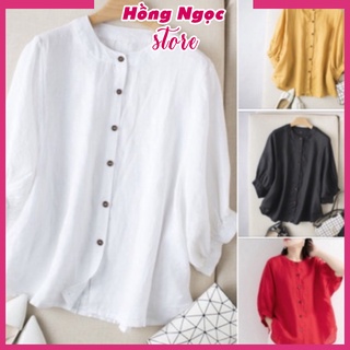 Áo sơ mi nữ kiểu tay lỡ cổ tròn, chất liệu Đũi tơ thấm hút mồ hôi, áo sơ mi form rộng nhiều màu Hồng Ngọc Store SMH.34