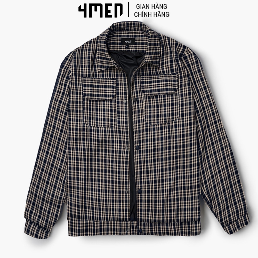 Áo khoác Nam Form Regular Túi Hộp 4MEN AK032 kẻ sọc caro basic đẹp, tiện lợi, vải thoáng mát, thấm hút mồ hôi