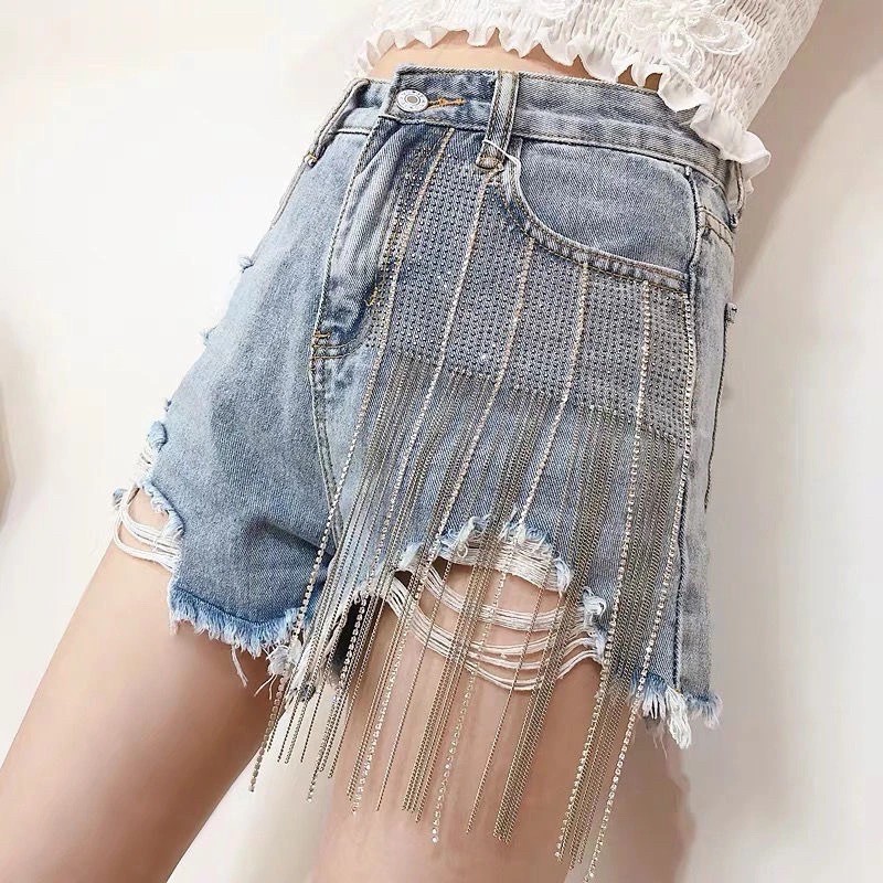 Quần short denim nữ cạp siêu cao đính đá siêu bền hàng Quảng Châu | BigBuy360 - bigbuy360.vn
