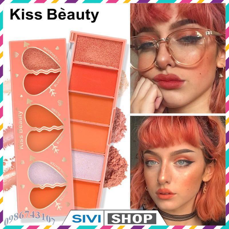 Bảng má hồng kiêm bóng mắt Kiss Beauty 6 ô màu