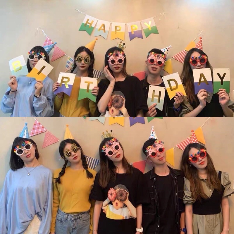🌺Mắt kính gắn chữ Happy Birthday trang trí tiệc tùng