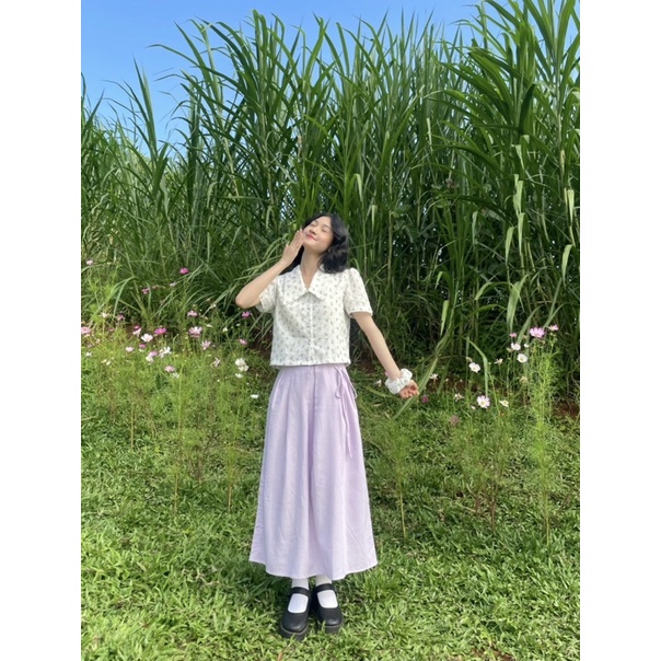 Set Yên Đan xô hoa kết hợp chân váy linen - Drézup Boutique