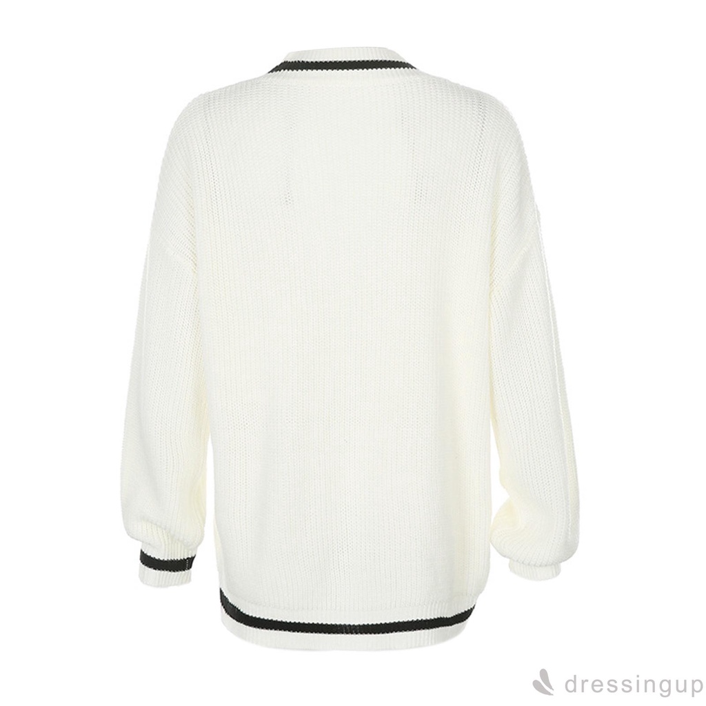 Áo sweater tay dài dáng rộng thiết kế cổ chữ V độc đáo