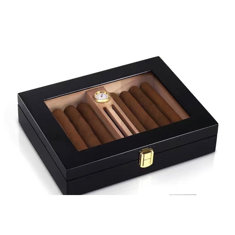 LUBINSKI SY2 - Hộp Xi Ga Gỗ Tuyết Tùng, Có Khay Giữ Ẩm Và Đồng Hồ Đo Ẩm, Ủ Xì Gà