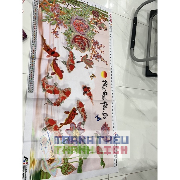Tranh thêu chữ thập cá Phú Quý Hữu Dư 3D AL53620 |120x60cm|