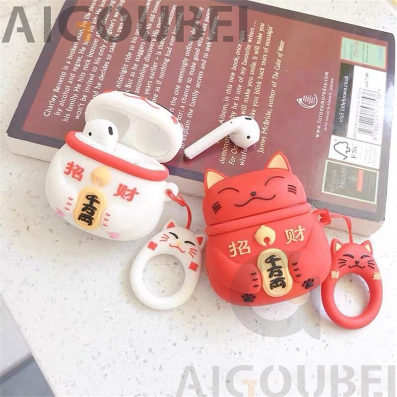 Vỏ Bảo Vệ Hộp Sạc Tai Nghe pro3 Bằng Silicon Hình Mèo May Mắn Dễ Thương Kèm Móc Treo Tiện Dụng