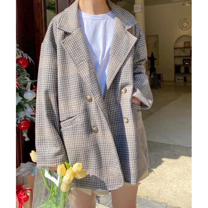 Blazer dạ kẻ