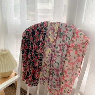 Váy hoa rối cổ V dây nơ (3)