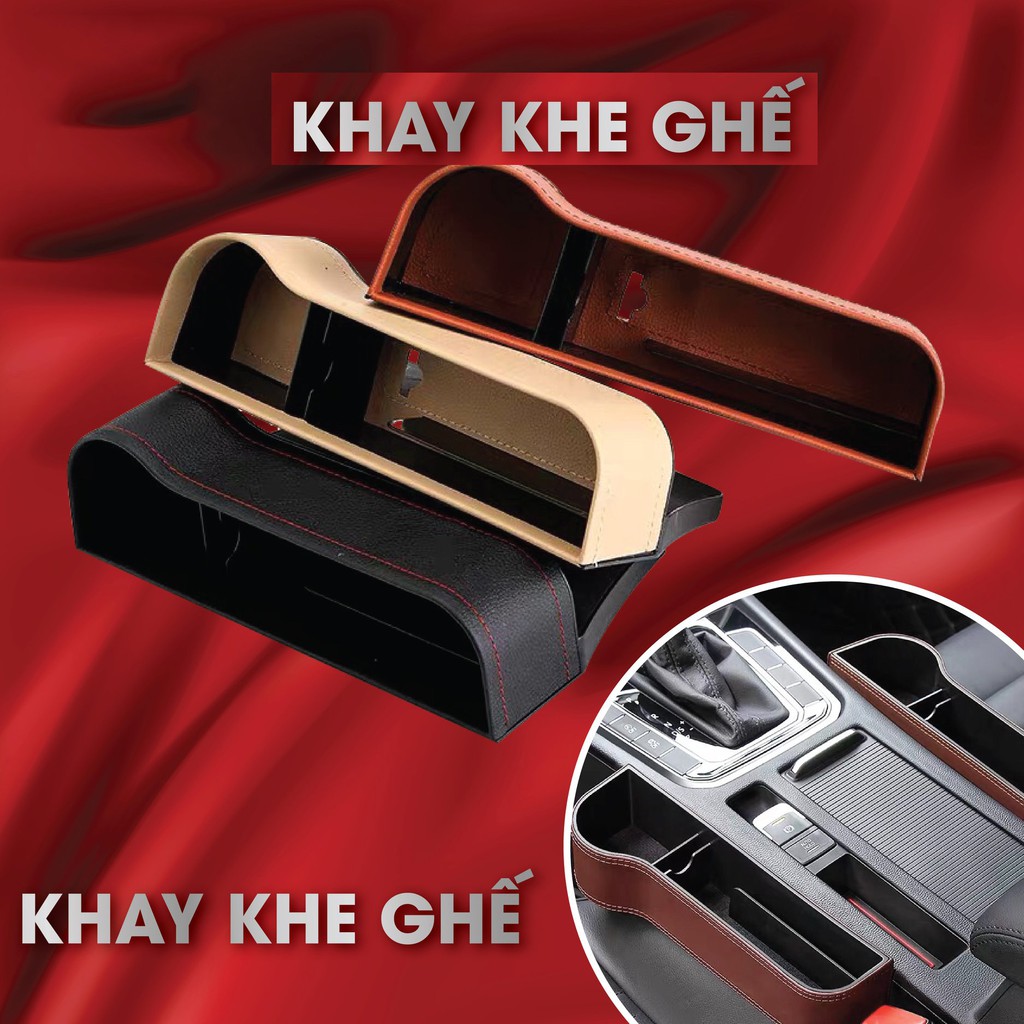 Khay Đựng Đồ Xe Hơi Cài Khe Ghế Ô tô Tiện Dụng - 3 màu đen, kem, nâu, Chất liệu Nhựa ABS bọc da cao cap cấp