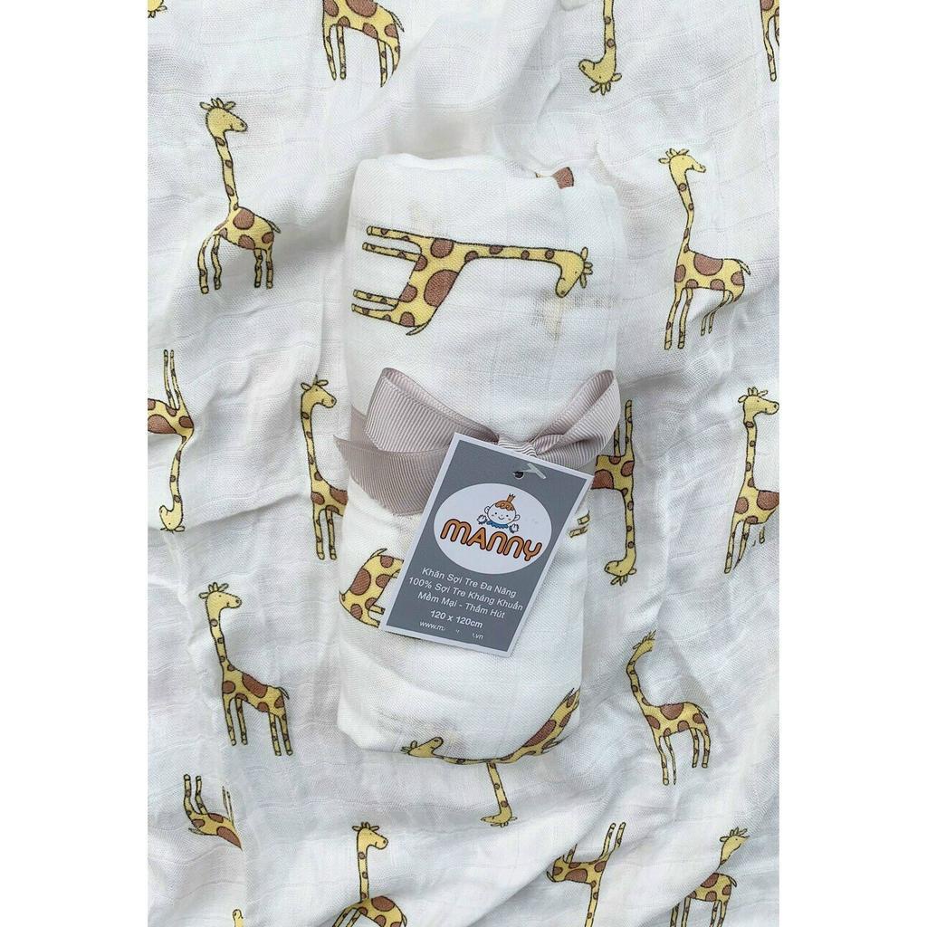 Khăn tắm sợi  tre - khăn đa năng Manny trơn  Sợi Tre 100% siêu mềm mịn cho bé