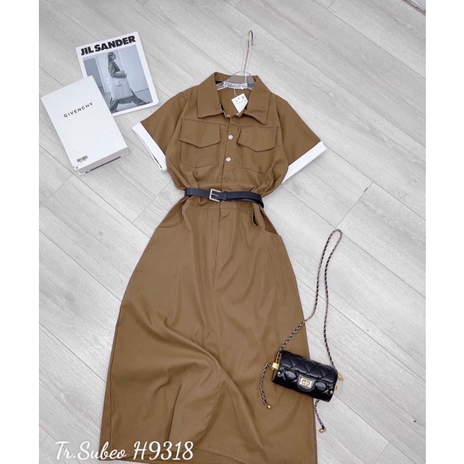 Váy thô nâu đai eo