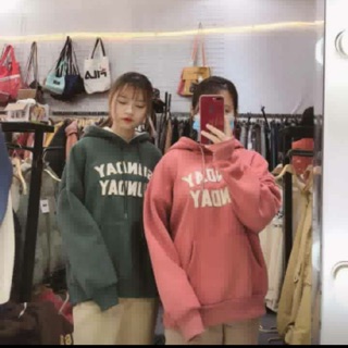 combo áo hoodie xanh + phao hồng đậm