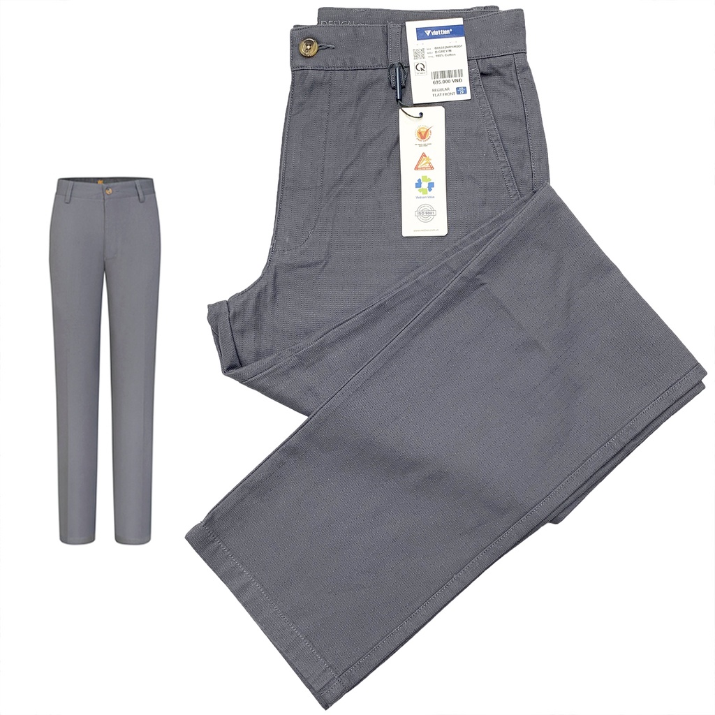 Quần kaki nam việt tiến dài màu xám đậm không ly 6R6032 Regular