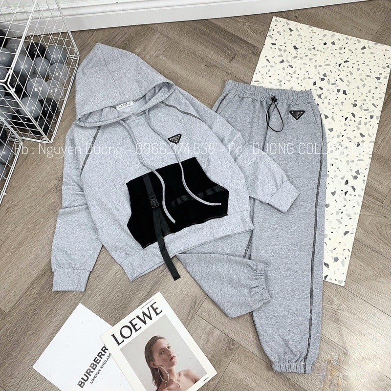 SÉT ÁO PRA HOODIE 2 MÀU XÁM ĐEN