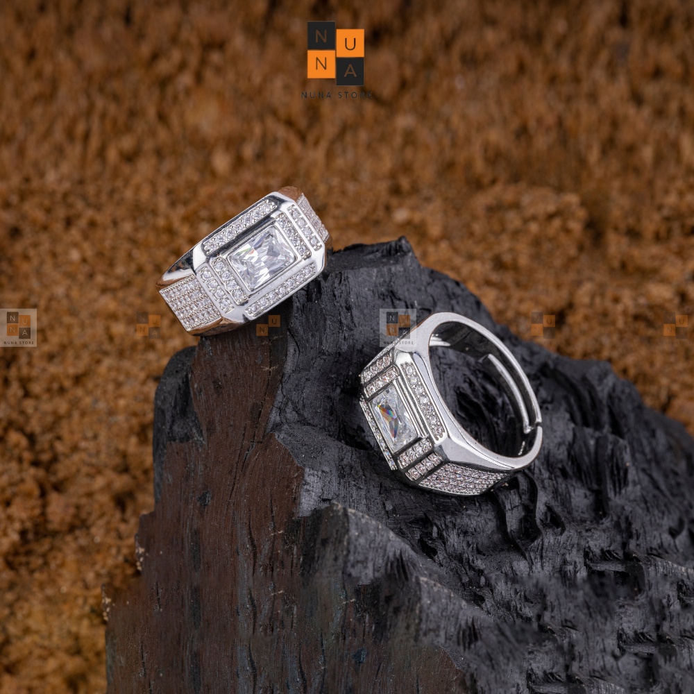 Nhẫn đính đá nhân tạo, nhẫn bạc nam freesize- DN1201