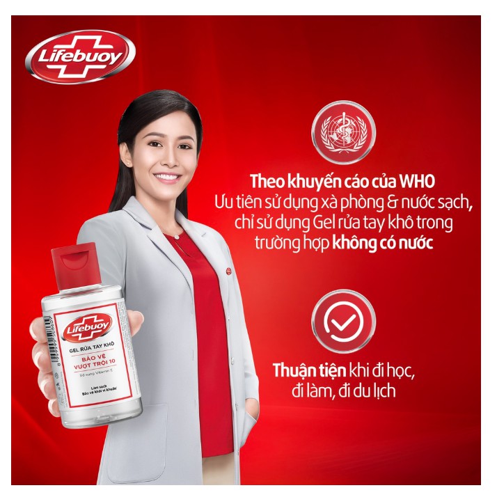 Gel rửa tay khô sạch siêu nhanh Lifebuoy bảo vệ vượt trội 10 (Chai nắp 235ml)