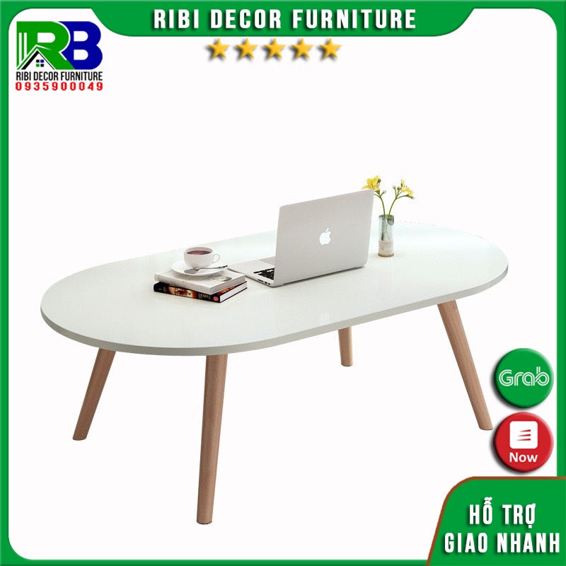 Bàn trà, bàn trà sofa 2 tầng hình Ovan kiểu phong cách Bắc Âu chân gỗ tự nhiên chắc chắn  BTSF021