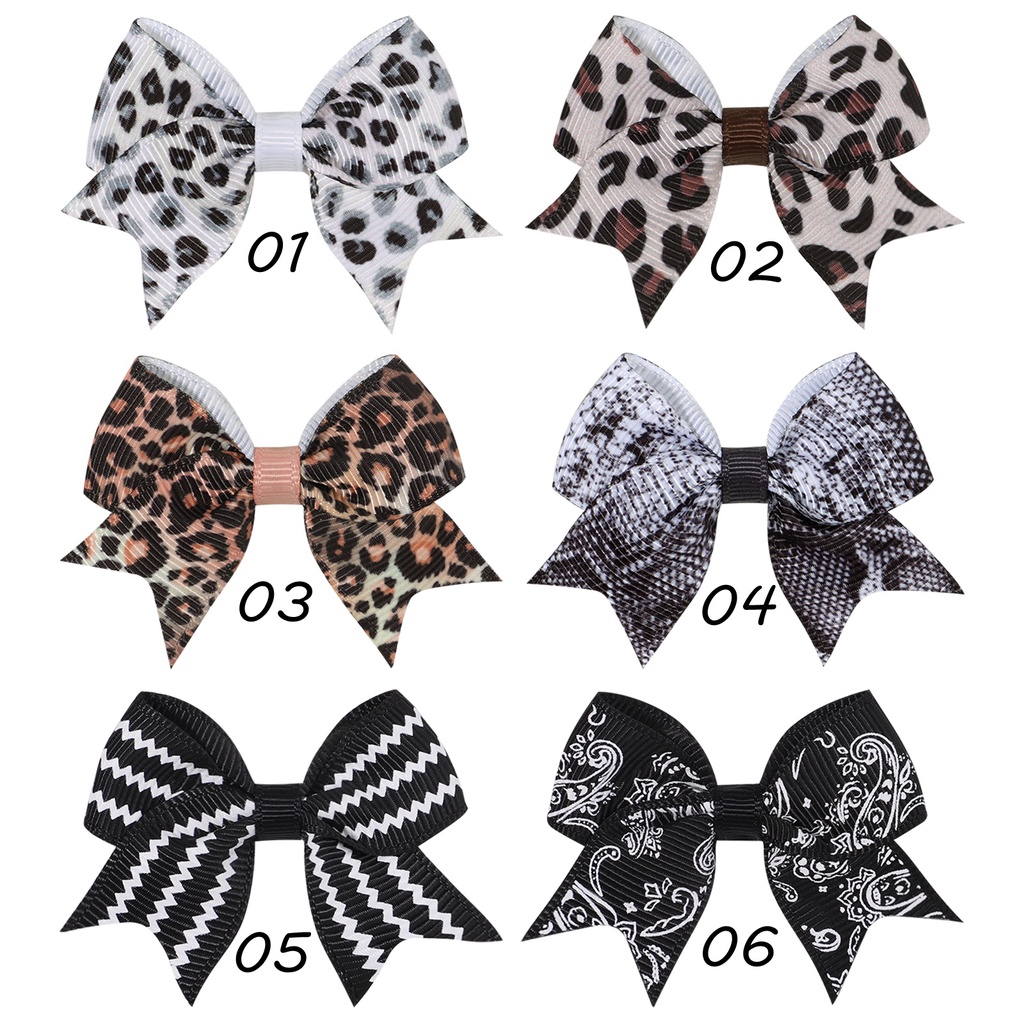 Kẹp tóc KIDSBOWS đính nơ họa tiết da báo dễ thương cho bé gái 2.4&quot;