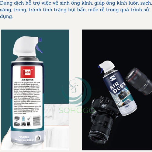 Chai xịt vệ sinh máy ảnh, bàn phím, bo mạch máy tính 450ML- Bình xịt khí nén đa năng dùng cho máy quay, ống kính...